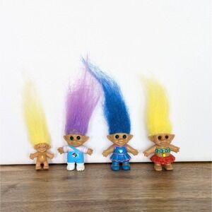 VTG 1992 ACE NOVELTY Treasure Troll Dolls Teenies Wish Stones 1.5" (Lot of 4)